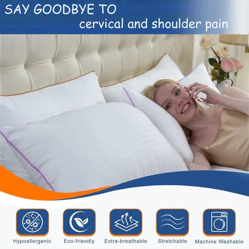 Vista 6 de Juego de 2 almohadas de cama tamaño King, almohada para dormir lateral Blanco