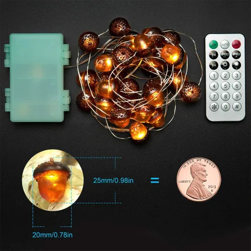Vista 7 de BOHON - Cadena de luces de bellota 3D para otoño, decoración de cosecha, luces de cadena de 10 pies, funciona con baterías, con control remoto