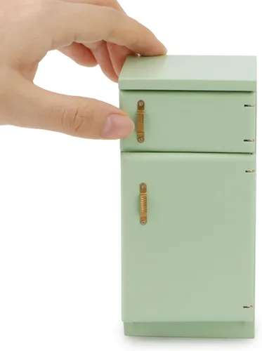 Vista 2 de Casa de muñecas a escala 1/12, muebles de cocina en miniatura, estilo retro simple, accesorio para refrigerador, decoración de modelo de Verde claro