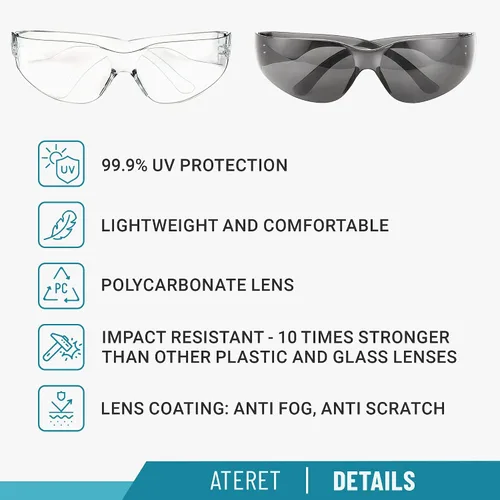 Vista 2 de ATERET 12 pares de gafas de seguridad, lente de policarbonato resistente a los arañazos ANSI Z87.1 resistente a los impactos