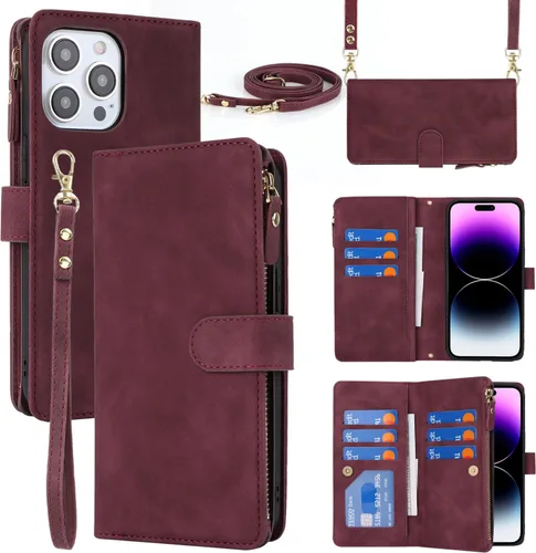 Vista 9 de SailorTech Funda para iPhone 15 Pro con cartera, diseño para iPhone 15 Pro, tarjetero con cremallera y ranura para efectivo, funda de cuero