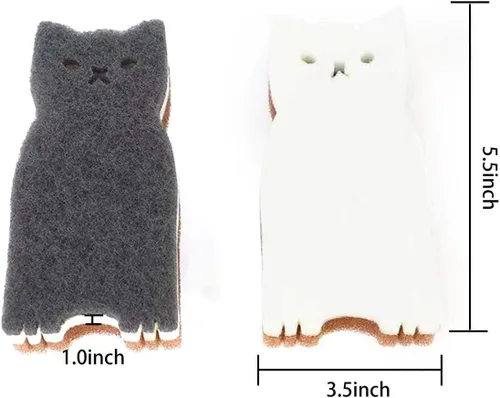 Vista 6 de Esponjas de cocina reutilizables, esponja de plato con forma de gato para lavar platos, esponjas antiarañazos para lavar platos, esponja