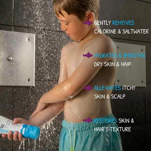 Vista 2 de TRIHARD Kit de eliminación de cloro para niños, champú, lavado facial y corporal para el cabello y la piel de los niños, limpiador suave después