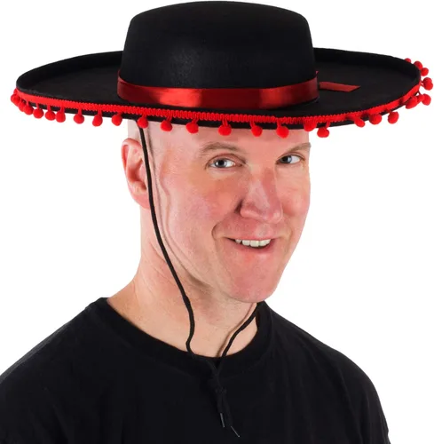Vista 3 de Funny Party Hats - Traje de Matador: Sombrero de Lucha de Toros Negro y Rojo