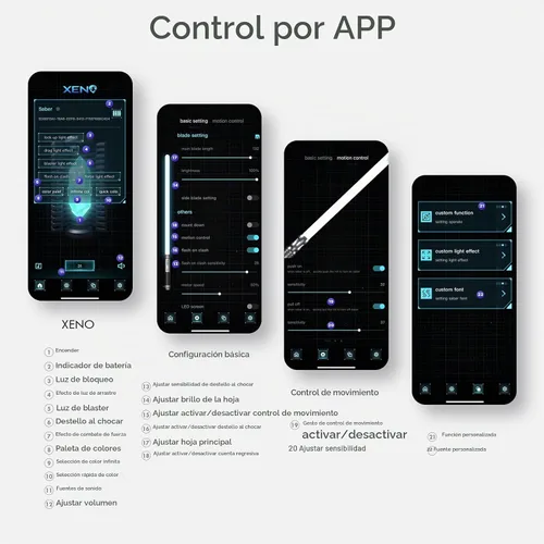 Vista 2 de CUSTOM SABER Sable de luz RGBX de balanceo suave, control de movimiento para encender/apagar la hoja, sable de luz con 16 fuentes de sonido Negro