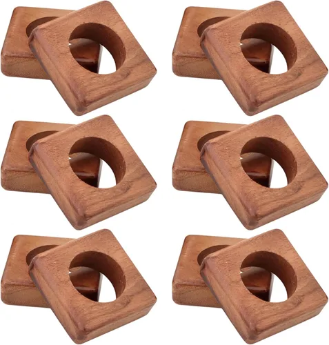 Vista 11 de Juego de 12 Servilleteros de Madera de Tres Anillos - Portaservilletas de Madera de Acacia Entrelazados para Decoración de Mesa de Comedor - Anillos