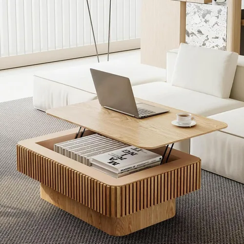 Vista 30 de Mesa de centro cuadrada de 31.5 pulgadas con tapa elevable y almacenamiento, mesas de centro modernas acanaladas con tapa elevable, mesa central