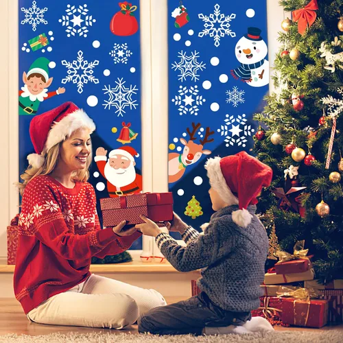 Vista 5 de 419 calcomanías navideñas para ventana, doble cara de copo de nieve, decoraciones para vidrio e interiores, regalos para Navidad, decoración