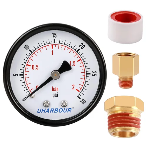 Vista 12 de Uharbour Manómetro de presión de agua para gas y agua (15 psi) escala única con conexión trasera NPT de 1/4