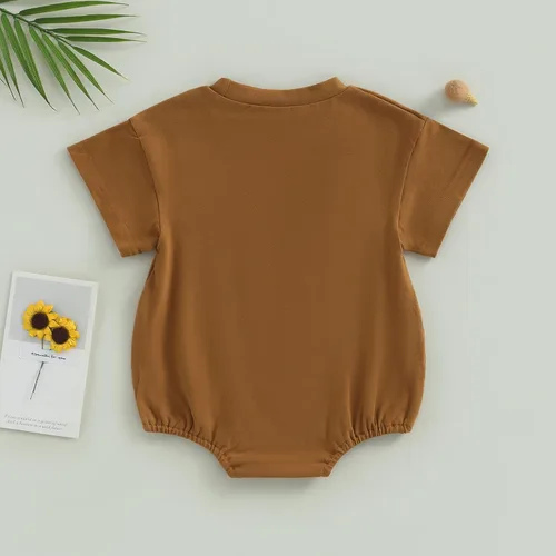 Vista 3 de Enterizo de manga corta para bebés niños y niñas, de gran tamaño, color sólido, con bolsillo, traje