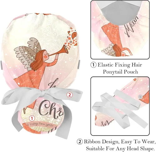 Vista 4 de Working Cap with Buttons Sweatband Ribbon Tie Back Bouffant Hats, Cartoon Animal Penguin