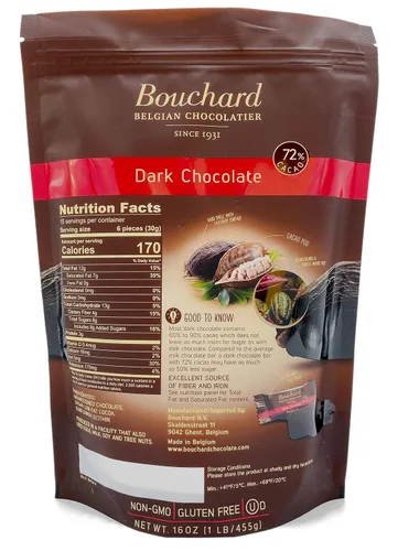 Vista 2 de Bouchard Chocolate negro belga premium con 72% de cacao Piezas envueltas individualmente (1 libra)
