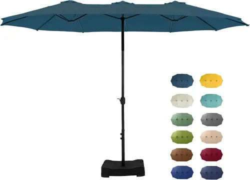 Vista 10 de GREEN PARTY Sombrilla de patio rectangular de 15 pies con base incluida, sombrilla de mesa de doble cara con manivela, sombrillas grandes