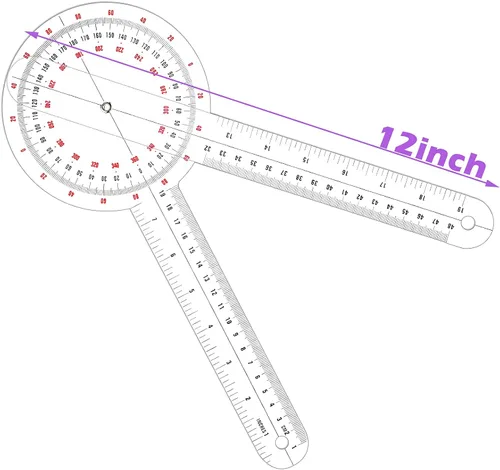 Vista 2 de Frienda Goniómetro de 12 pulgadas, regla de ángulo ortopédico transparente, goniómetro de plástico de 360 grados para cinta métrica de cuerpo regla