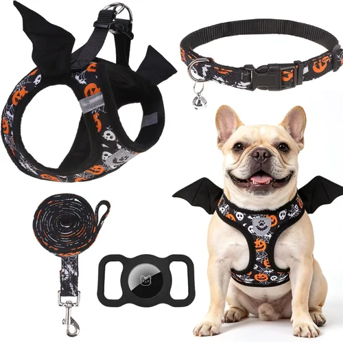 Vista 26 de EXPAWLORER Arnés para cachorros de otoño de Acción de Gracias - Collar y correa para perro - Arnés de chaleco para perros pequeños de malla suave