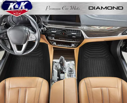 Vista 6 de K&K Auto Accessories 3D - Tapete grueso para piso de automóvil, 8 libras, resistente, duradero, universal, diamante negro, plato profundo