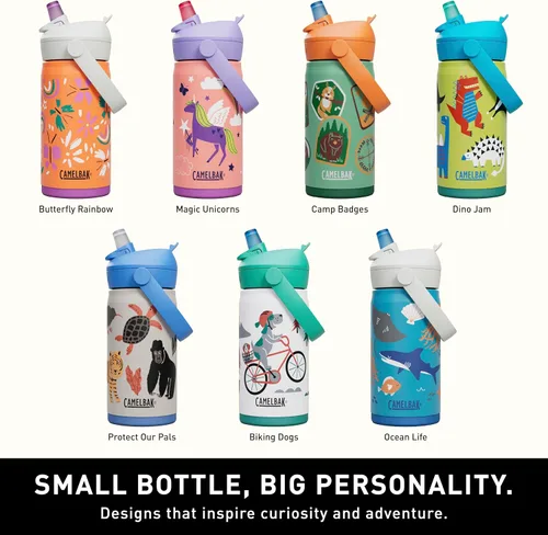 Vista 6 de CamelBak Thrive Flip Straw Kids Bite Valve Stainless Steel Water Bottle Biking Dogs, 12oz Perros en bicicleta