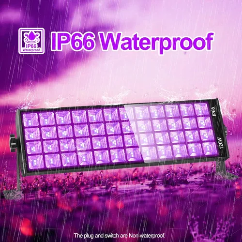Vista 3 de Barra de luz LED negra de 120 W, cable e interruptor de 10 pies, carcasa de aluminio, luces negras impermeables YIAYETOG IP66 para grandes espacios