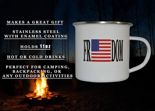 Vista 3 de Rogue River Tactical Taza de café esmaltada con bandera de la libertad de los Estados Unidos, regalo para veterano militar o patriótico americano