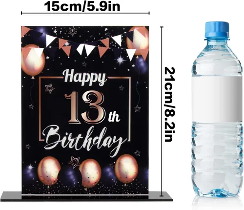 Vista 236 de LINGTEER Decoraciones de feliz cumpleaños número 11, 2 piezas de soporte de acrílico con impresión de pie rosa y azul, tablero de telón de fondo