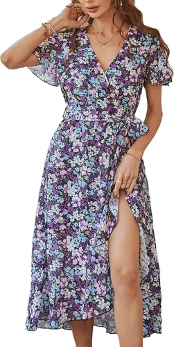 Vista 13 de PRETTYGARDEN Vestido largo bohemio floral de verano para mujer Melocotón Floral