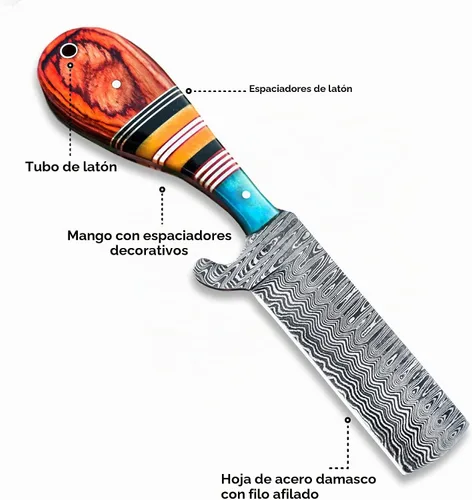 Vista 2 de Cuchillo cortador de toros con funda de cuero, cuchillo de caza hecho a mano de acero de Damasco de 8 pulgadas, cuchillo de caza de hoja fija