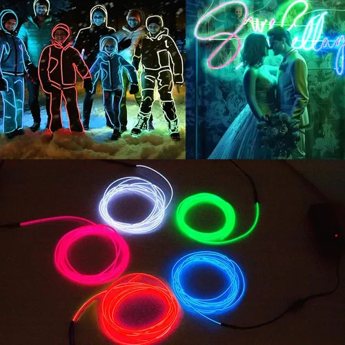 Vista 8 de Ourbest [Nueva versión dura] 5 divisores de 6.6 ft de cable EL de neón, 3 modos de permanencia/lento/rápido flash LED para decoración de fiesta