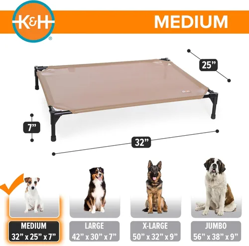 Vista 2 de K&H PET PRODUCTS - Cuna elevada para mascotas con centro de malla, varios tamaños Malla de color marrón.