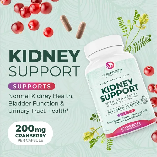 Vista 2 de PurePremium Suplemento de apoyo renal con extracto de arándano, limpieza renal, desintoxicación y reparación para hombres y mujeres, apoyo
