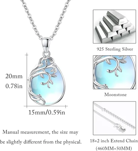 Vista 5 de TeardropSwan Moonstone Necklace 925 Sterling Silver Tree of Necklace Moonstone Pendant Necklace Moonstone Jewelry Gifts for Women Teen Girl