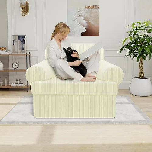 Vista 2 de Funda impermeable para silla con brazos, juego de 2 piezas, funda a rayas para 1 sofá separado con cojín en T, fundas de sillón de tela