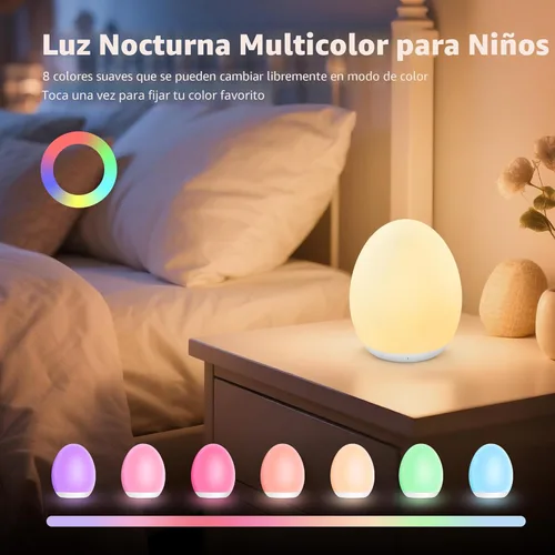 Vista 2 de MediAcous Luz nocturna para niños, Luz de Huevo para Bebé para guardería, 7 colores cambiantes y atenuación continua, lámpara nocturna táctil