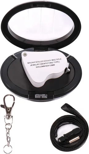 Vista 7 de Jiusion Lupa de joyería con luz LED portátil 30X 60X Lupa de doble lente Blanco