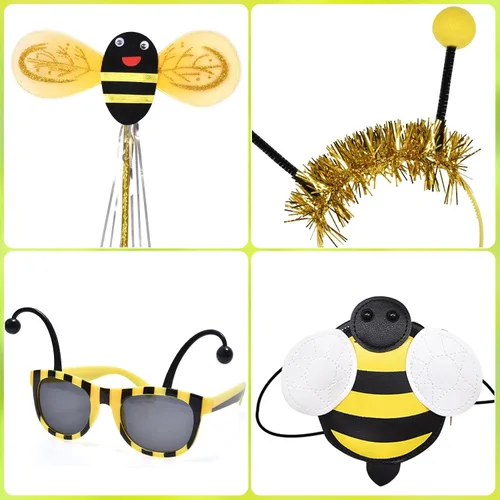 Vista 6 de Latocos Bumble Bee Costume Kids Girls with Tutu Dress Wings Bags Dress Up Pretend Play Birthday Halloween Gifts Ages 3-10