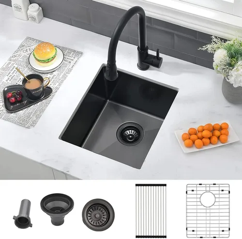 Vista 19 de Fregadero de Barra Negro de 10 Pulgadas Bajo Encimera-VASOYO 10x18 Fregadero de Barra Húmeda Bajo Encimera Pequeños Fregaderos de Cocina para RV