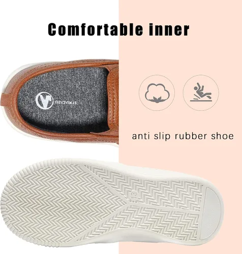 Vista 2 de HOMEHOT Tenis sin cordones para niños, zapatos bajos casuales de cuero vegano (niños grandes, niños pequeños)