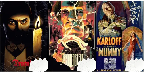 Vista 10 de Universal Monsters - Juego de póster de película de 3 piezas (Drácula, Frankenstein y la momia) (tamaño: 24 "x 36" cada uno) (carteles laminados)