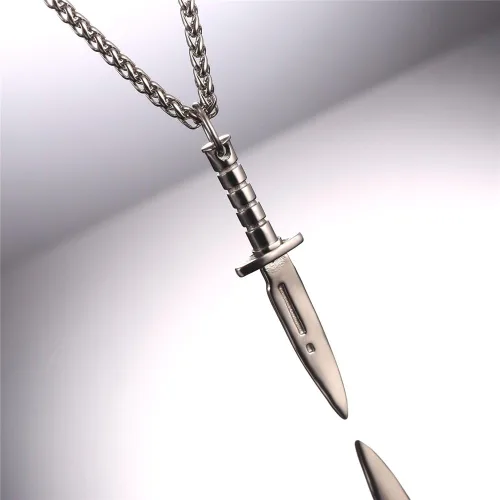 Vista 8 de U7 Punk Necklaces Stainless Steel 18K Gold Plated Large Hip Hop DaggerKnifeSwordSteampunk GearLarge Razor Blade Pendant Necklace for Men Women