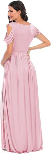 Vista 3 de ZIUMUDY Vestido de maternidad con hombros descubiertos y cuello en V envuelto para sesión de fotos, vestido largo para baby shower