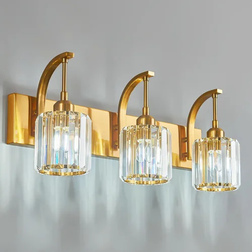 Vista 10 de Luces de tocador de cristal de 3 luces negras para tocador de baño, modernas lámparas de baño de cristal sobre espejo de 23.62 pulgadas de largo
