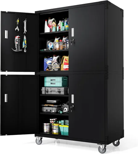 Vista 29 de VINGLI Armario de Pared para Garaje con Puertas con Cerradura y Estante Ajustable, Gabinete de Pared de Metal, Gabinete de Almacenamiento Superior