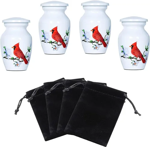 Vista 8 de Red Cardinal Bird - Urna de recuerdo pequeña para cenizas humanas o cenizas de mascotas, mini urna de cremación de aluminio para cenizas - Soporte