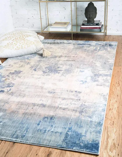 Vista 13 de Unique Loom Helios Collection - Alfombra Santorini (2 pies 2 pulgadas x 6 pies 1 pulgada, azul/beige)