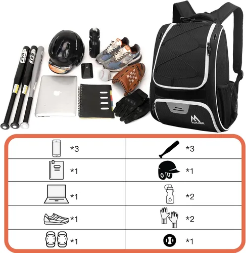Vista 6 de Hsmihair Bolsa de béisbol - Mochila de béisbol para béisbol, compartimento principal grande, softball y equipo para jóvenes y adultos