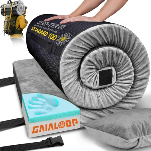 Vista 33 de GAIALOOP Colchón de Espuma Viscoelástica de 3 Pulgadas para Acampar, Almohadilla de Dormir de Doble Capa Gruesa para Coche, Tienda, Cama