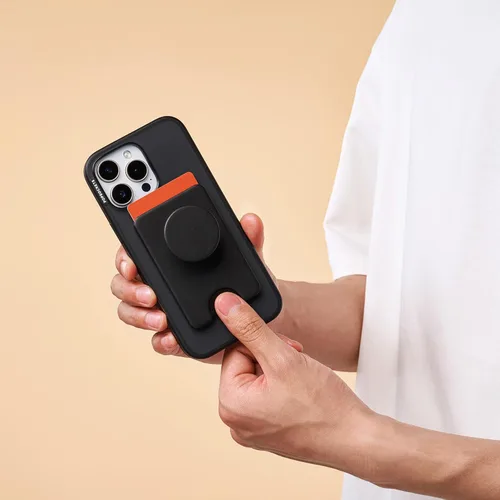 Vista 4 de Cartera para teléfono PopSockets con patada expandible, tarjetero para teléfono - Negro