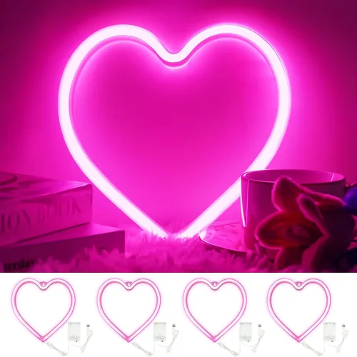 Vista 14 de Letrero de neón con forma de corazón rosa, funciona con pilas o USB, luces LED para decoración del día de San Valentín, regalos de San Valentín