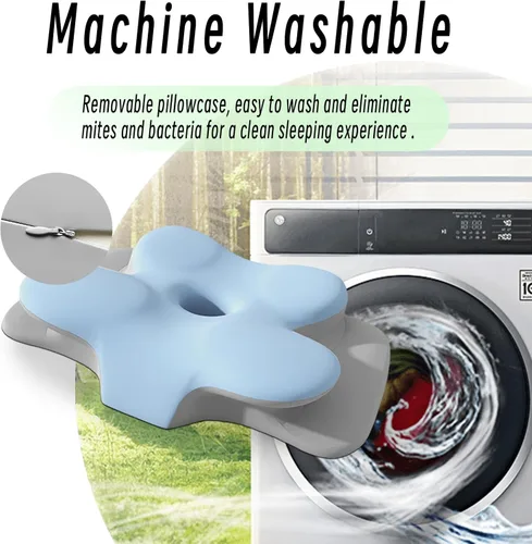 Vista 6 de Almohada cervical para cuello y hombro, almohadas ergonómicas de espuma viscoelástica para dormir con funda de almohada lavable, almohada Azul Cielo