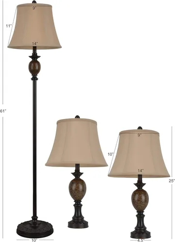 Vista 2 de Decor Therapy Mae - Juego de lámparas de mesa y pie, bronce Huntington con mármol claro, paquete de 3
