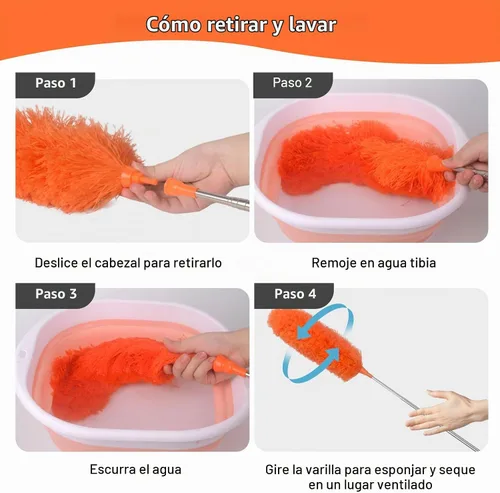 Vista 7 de Plumero extensible de microfibra con poste de extensión telescópico de 30 a 100 pulgadas, cabezal flexible y plumeros de mango largo para limpiar